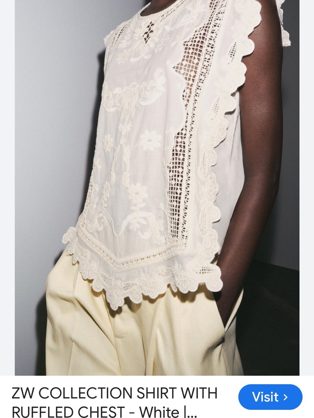 ISO ZW Collection White Lace Ruffled Sleeveless Top